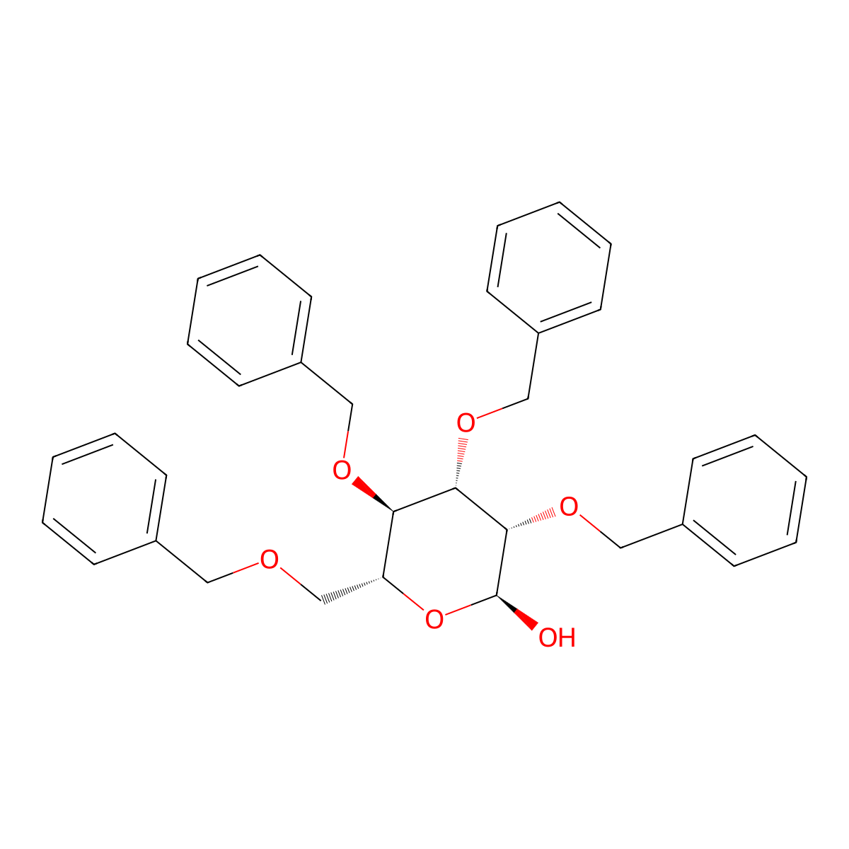 (2S,3S,4S,5R,6R)-3,4,5-Tris(benzyloxy)-6-((benzyloxy)methyl)tetrahydro-2H-pyran-2-ol molecular structure, CAS 78609-16-2