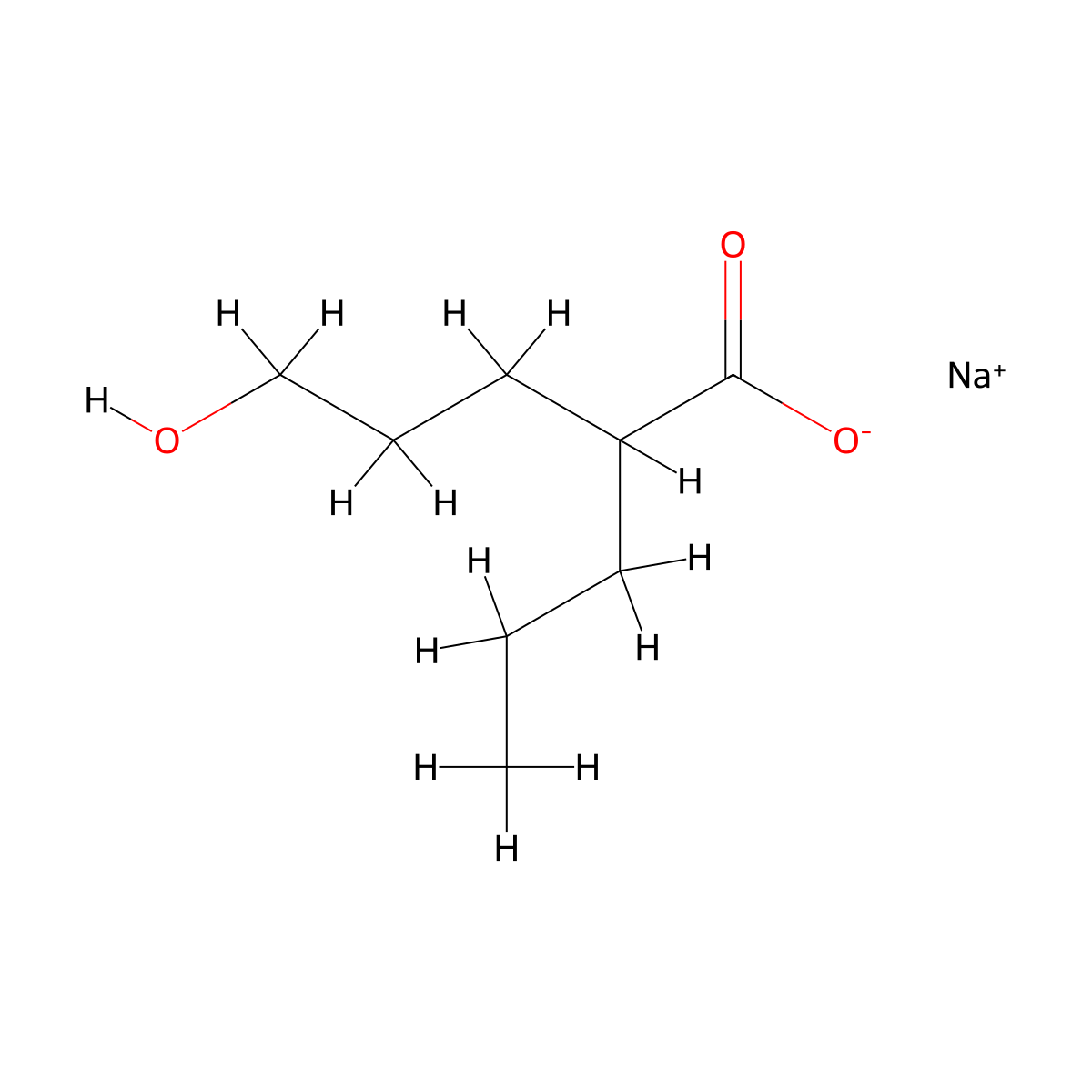 5-Hydroxy-2-propylpentanoic acid sodium hydride molecular structure, CAS 78644-53-8