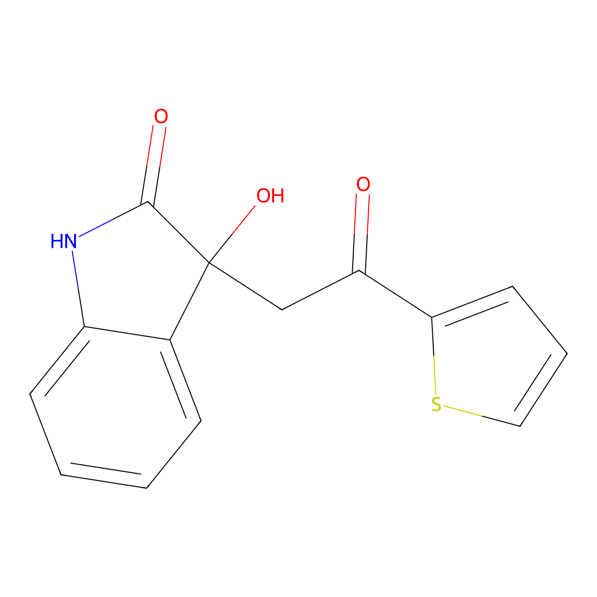 3-hydroxy-3-[2-oxo-2-(2-thienyl)ethyl]-1,3-dihydro-2H-indol-2-one molecular structure, CAS 78660-85-2