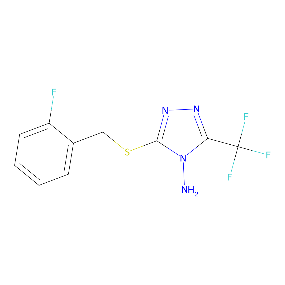 3-[(2-Fluorophenyl)methylsulfanyl]-5-(trifluoromethyl)-1,2,4-triazol-4-amine molecular structure, CAS 786660-58-0