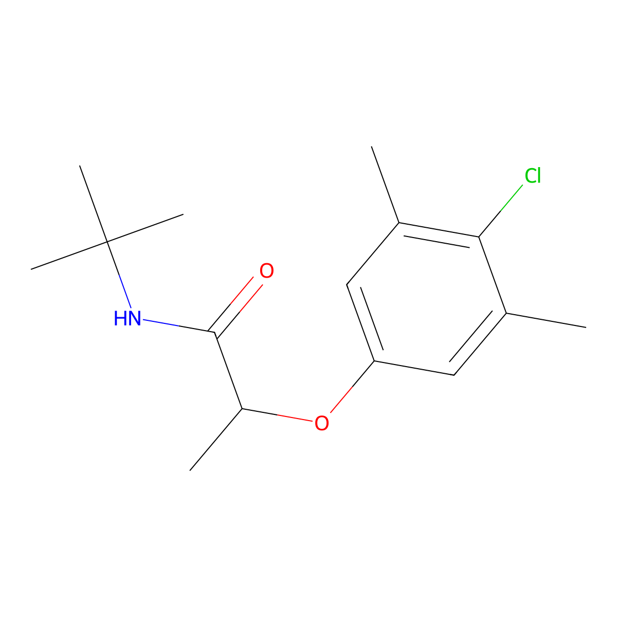 N-tert-butyl-2-(4-chloro-3,5-dimethylphenoxy)propanamide molecular structure, CAS 786661-33-4