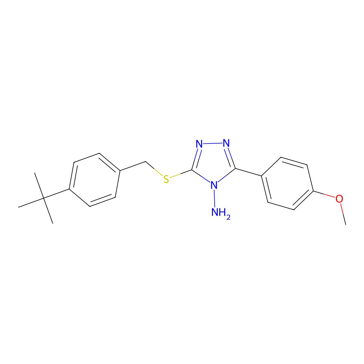 3-((4-(tert-butyl)benzyl)thio)-5-(4-methoxyphenyl)-4H-1,2,4-triazol-4-amine molecular structure, CAS 786671-77-0