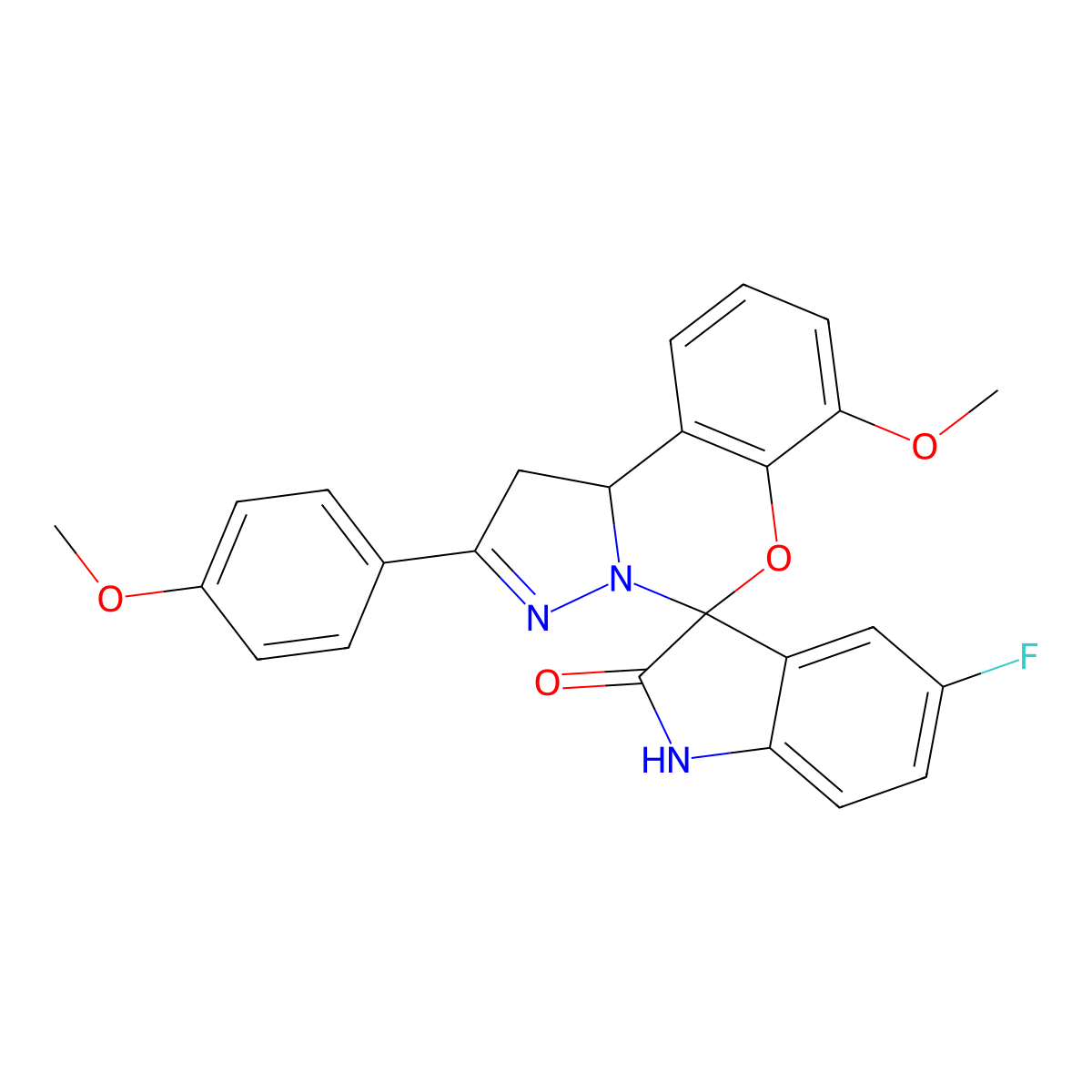 5-Fluoro-10'-methoxy-4'-(4-methoxyphenyl)-1,2-dihydro-8'-oxa-5',6'-diazaspiro[indole-3,7'-tricyclo[7.4.0.0^{2,6}]tridecane]-1'(9'),4',10',12'-tetraen-2-one molecular structure, CAS 786673-70-9