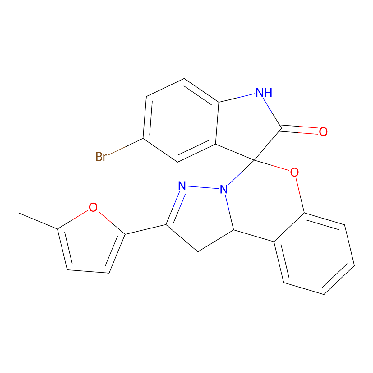 5'-Bromo-2-(5-methylfuran-2-yl)-1,10b-dihydrospiro[benzo[e]pyrazolo[1,5-c][1,3]oxazine-5,3'-indolin]-2'-one molecular structure, CAS 786673-83-4