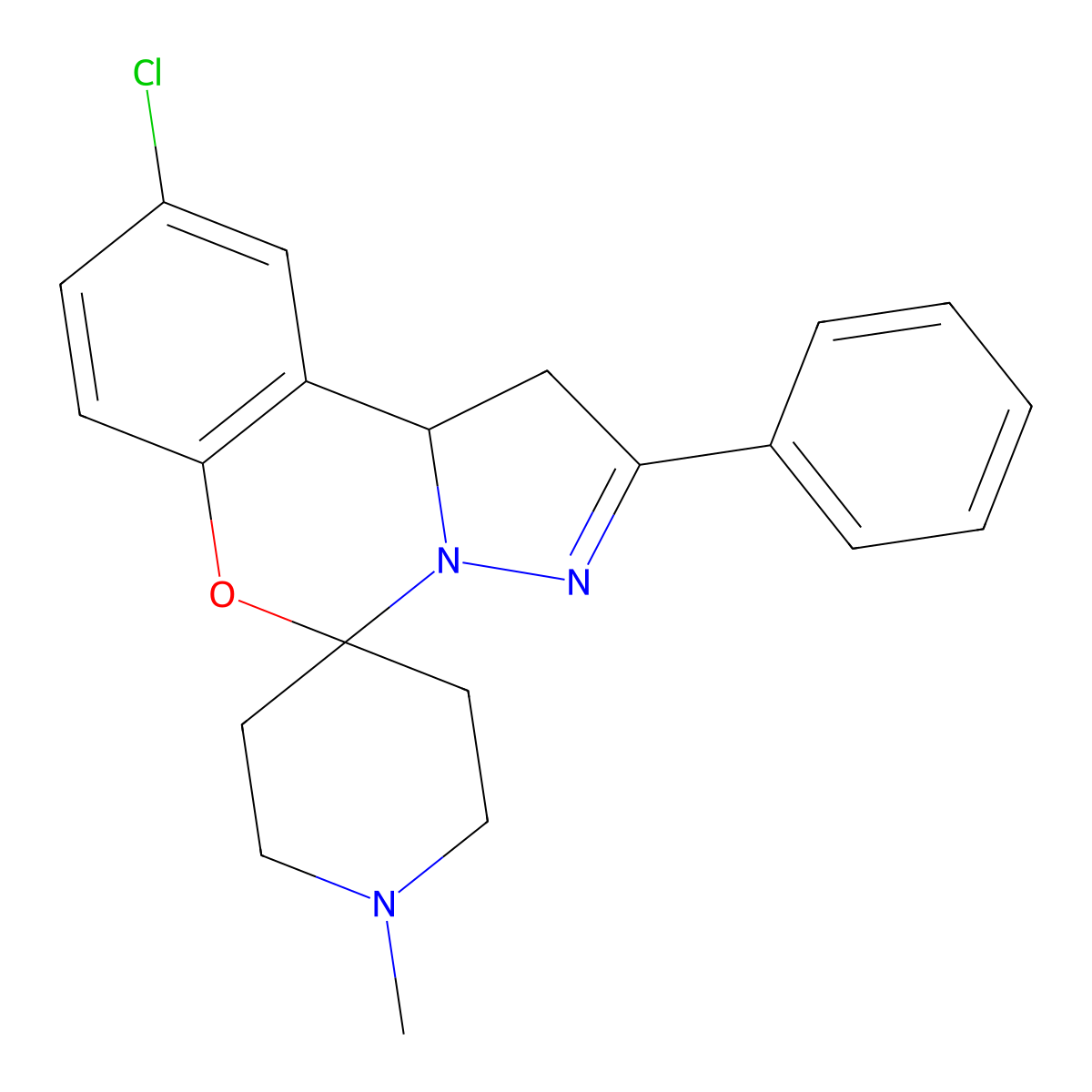9'-Chloro-1-methyl-2'-phenyl-1',10b'-dihydrospiro[piperidine-4,5'-pyrazolo[1,5-c][1,3]benzoxazine] molecular structure, CAS 786674-02-0