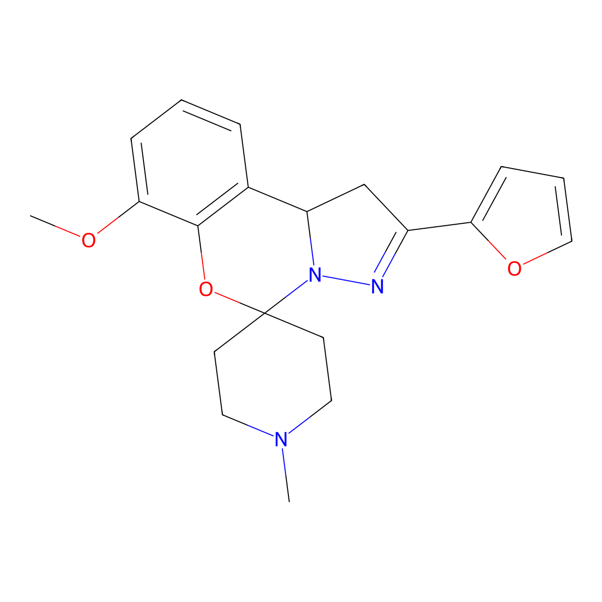 2-(Furan-2-yl)-7-methoxy-1'-methyl-1,10b-dihydrospiro[benzo[e]pyrazolo[1,5-c][1,3]oxazine-5,4'-piperidine] molecular structure, CAS 786674-11-1