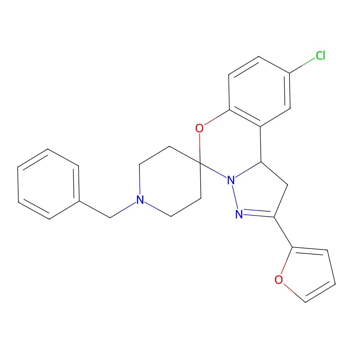 1'-Benzyl-9-chloro-2-(furan-2-yl)-1,10b-dihydrospiro[benzo[e]pyrazolo[1,5-c][1,3]oxazine-5,4'-piperidine] molecular structure, CAS 786674-24-6