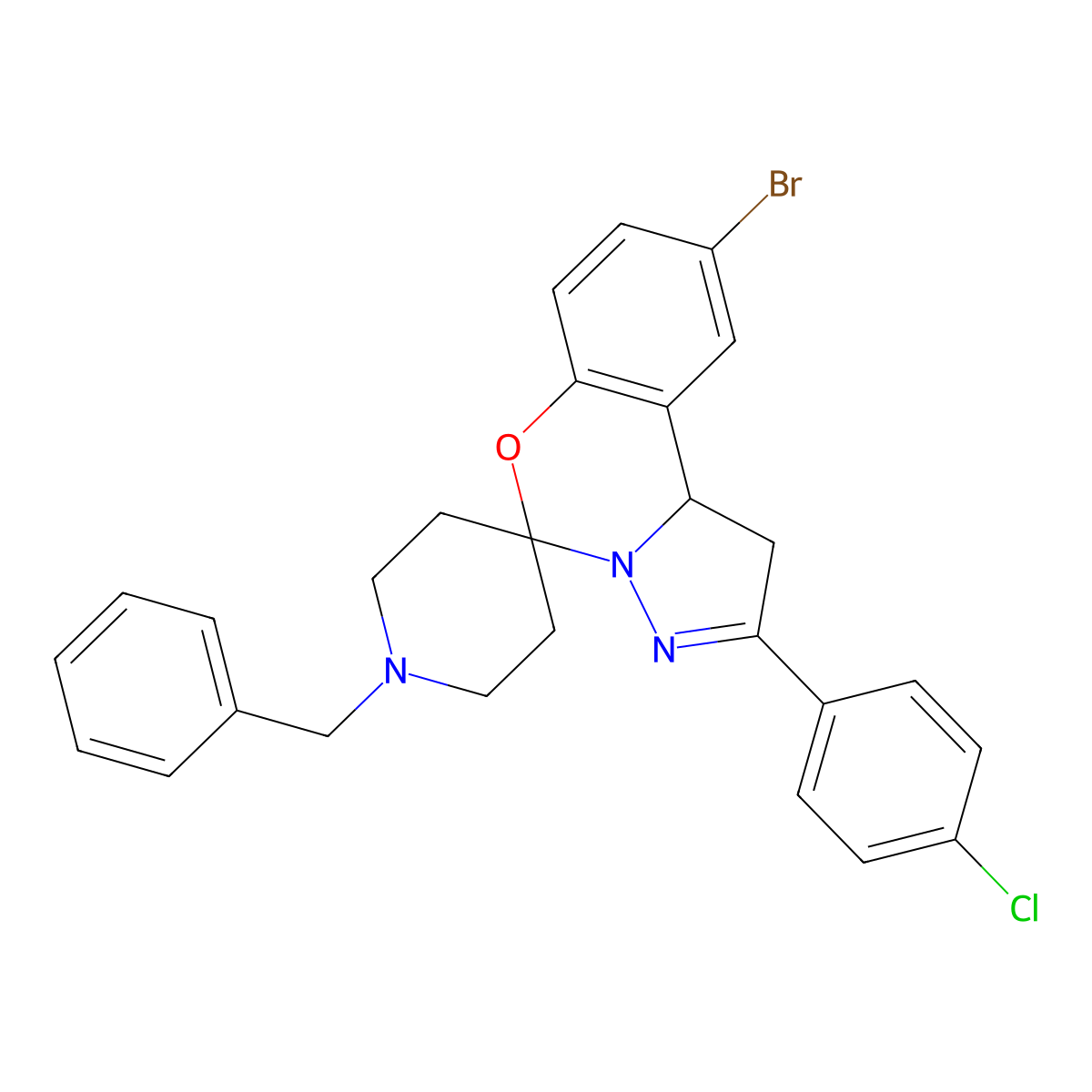 1-Benzyl-9'-bromo-2'-(4-chlorophenyl)-1',10b'-dihydrospiro[piperidine-4,5'-pyrazolo[1,5-c][1,3]benzoxazine] molecular structure, CAS 786674-30-4