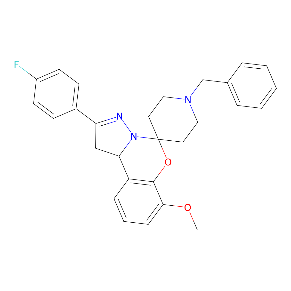1-Benzyl-2'-(4-fluorophenyl)-7'-methoxy-1',10b'-dihydrospiro[piperidine-4,5'-pyrazolo[1,5-c][1,3]benzoxazine] molecular structure, CAS 786674-32-6
