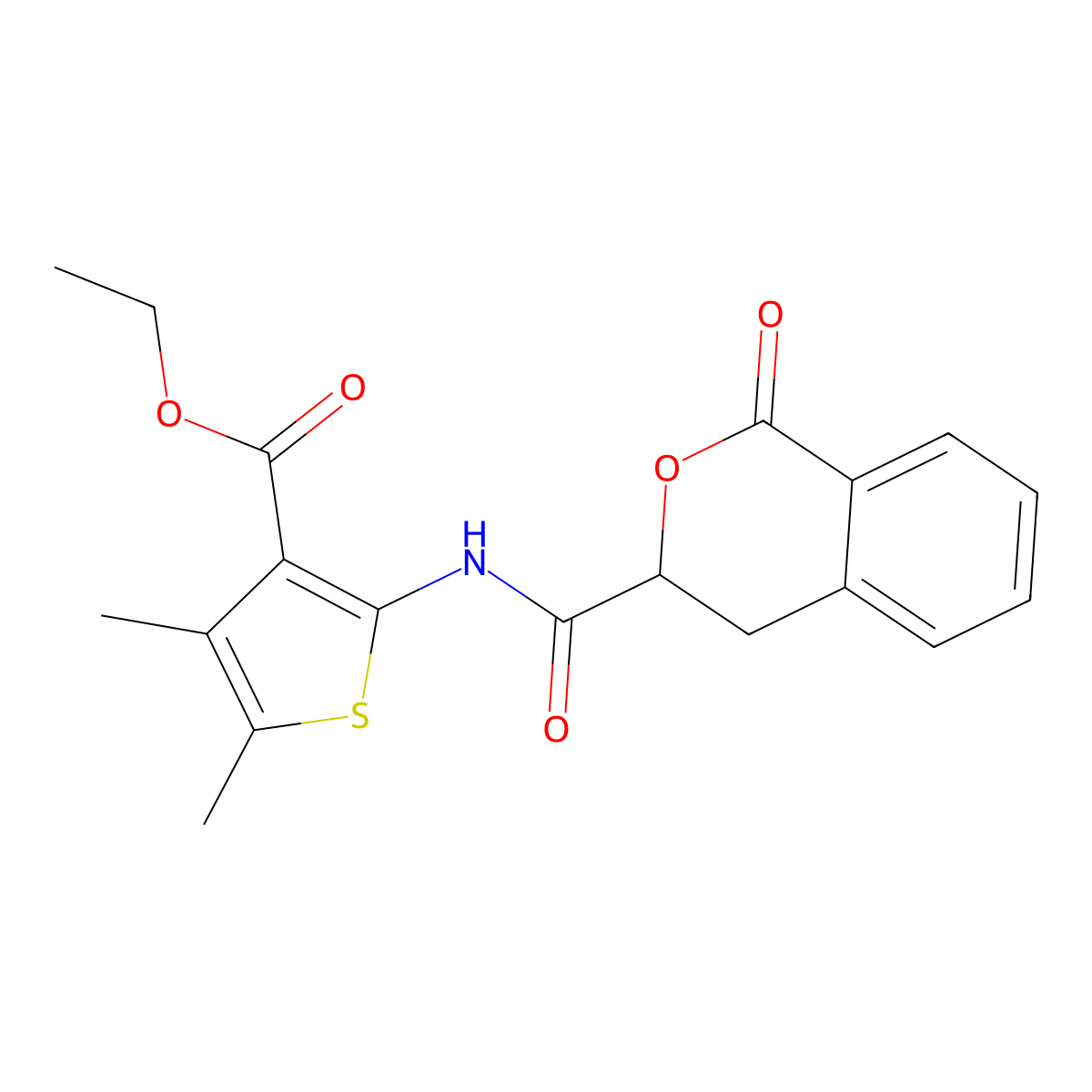 Ethyl 4,5-dimethyl-2-(1-oxoisochroman-3-carboxamido)thiophene-3-carboxylate molecular structure, CAS 786674-45-1