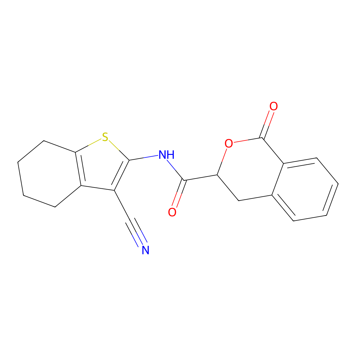 N-(3-cyano-4,5,6,7-tetrahydro-1-benzothiophen-2-yl)-1-oxo-3,4-dihydroisochromene-3-carboxamide molecular structure, CAS 786675-51-2