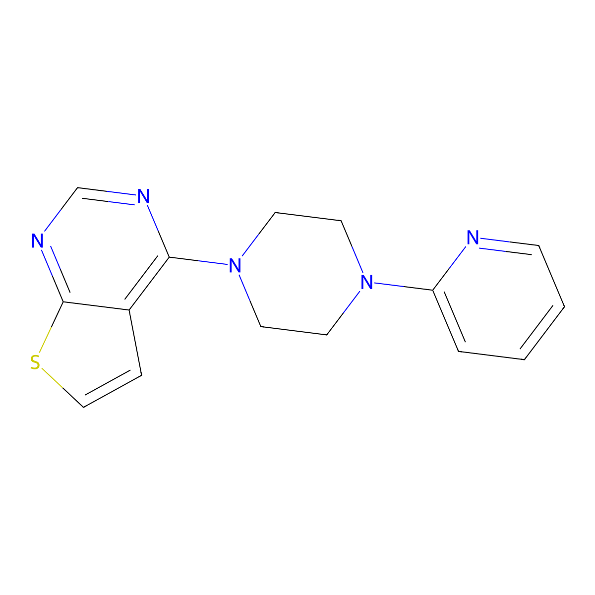 4-(4-(Pyridin-2-yl)piperazin-1-yl)thieno[2,3-d]pyrimidine molecular structure, CAS 786715-29-5