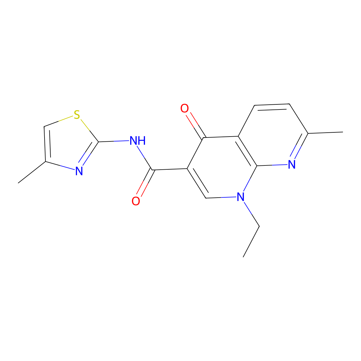 1-ethyl-7-methyl-N-(4-methylthiazol-2-yl)-4-oxo-1,4-dihydro-1,8-naphthyridine-3-carboxamide molecular structure, CAS 786725-23-3