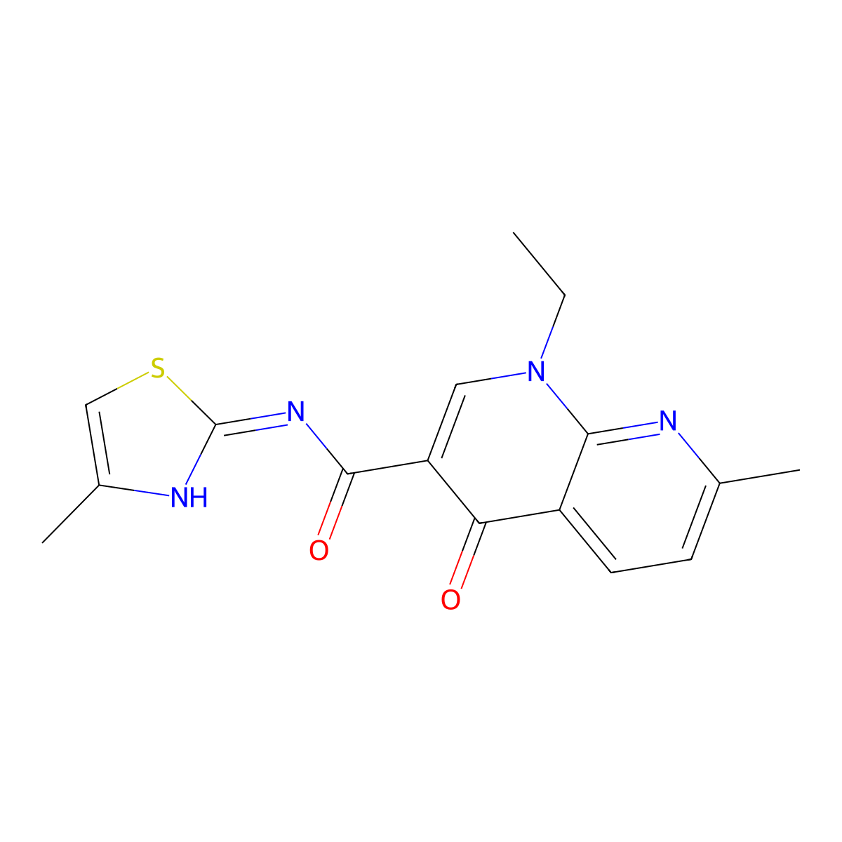 1-ethyl-7-methyl-N-(4-methylthiazol-2-yl)-4-oxo-1,4-dihydro-1,8-naphthyridine-3-carboxamide molecular structure, CAS 786725-23-3