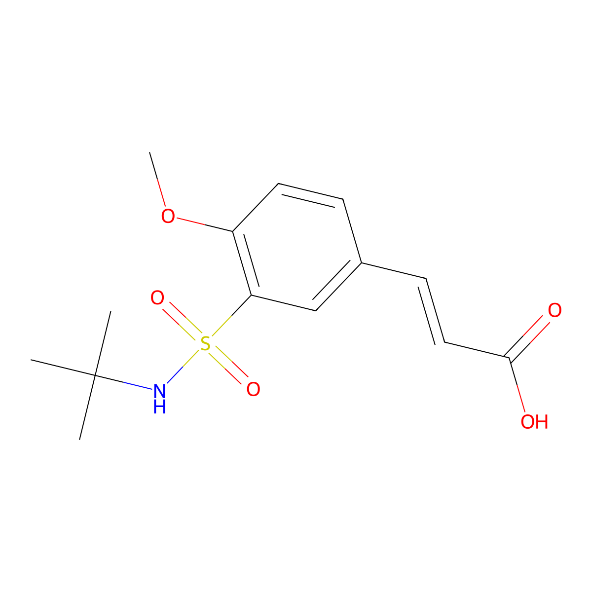 3-[3-(Tert-butylsulfamoyl)-4-methoxyphenyl]prop-2-enoic acid molecular structure, CAS 786729-12-2