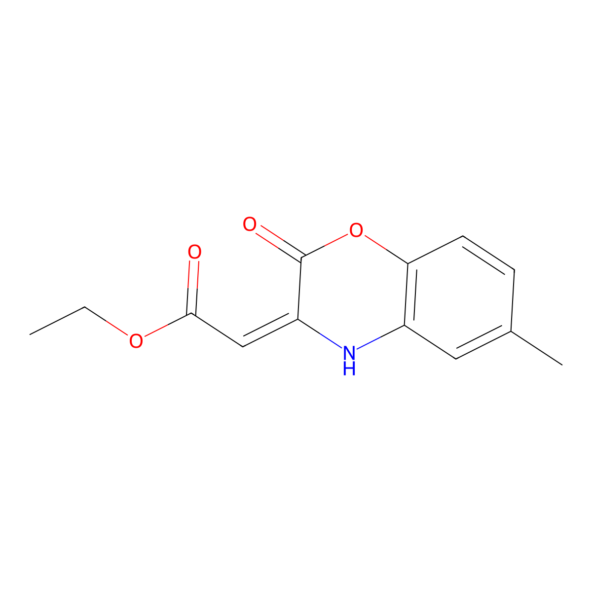 Ethyl 2-(6-methyl-2-oxo-2H-1,4-benzoxazin-3(4H)-ylidene)acetate molecular structure, CAS 787-65-5