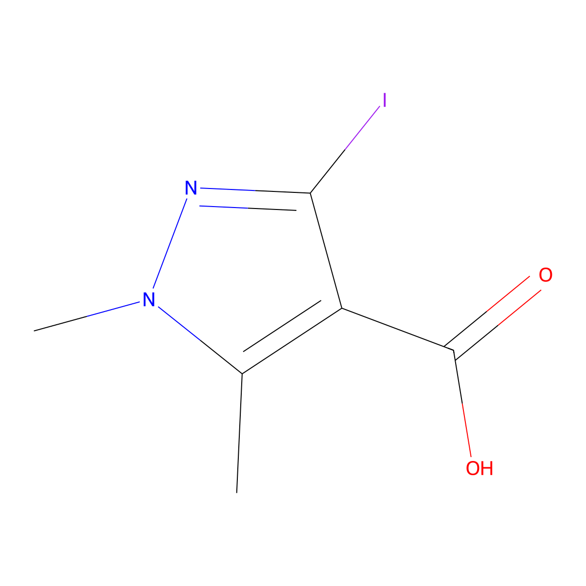 3-iodo-1,5-dimethyl-1H-pyrazole-4-carboxylic acid molecular structure, CAS 78703-58-9