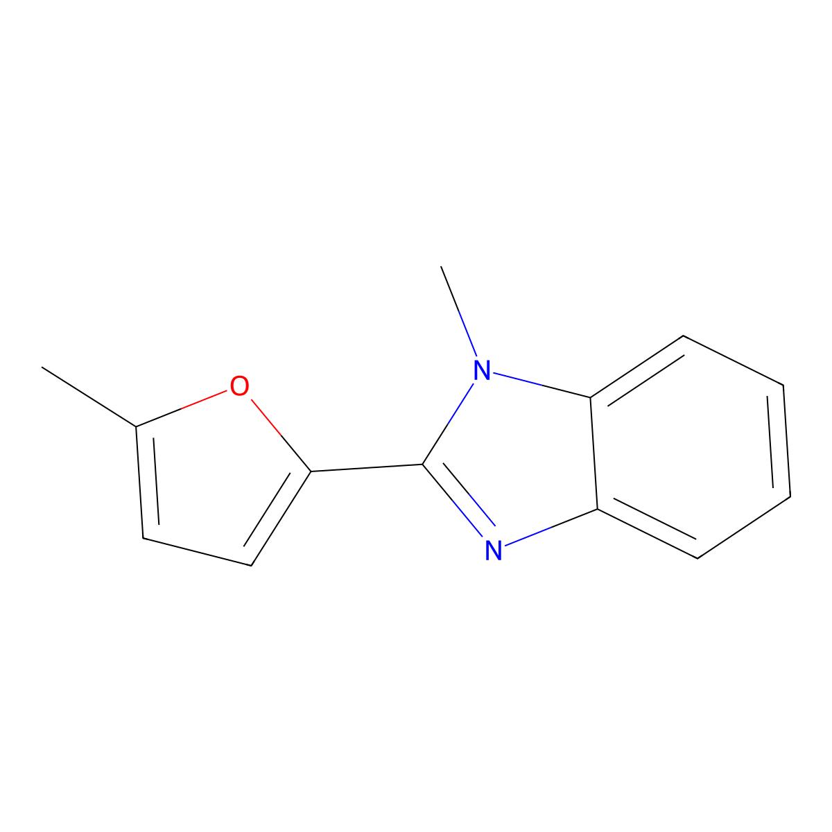 1-Methyl-2-(5-methyl-2-furanyl)-1H-benzimidazole molecular structure, CAS 78706-13-5