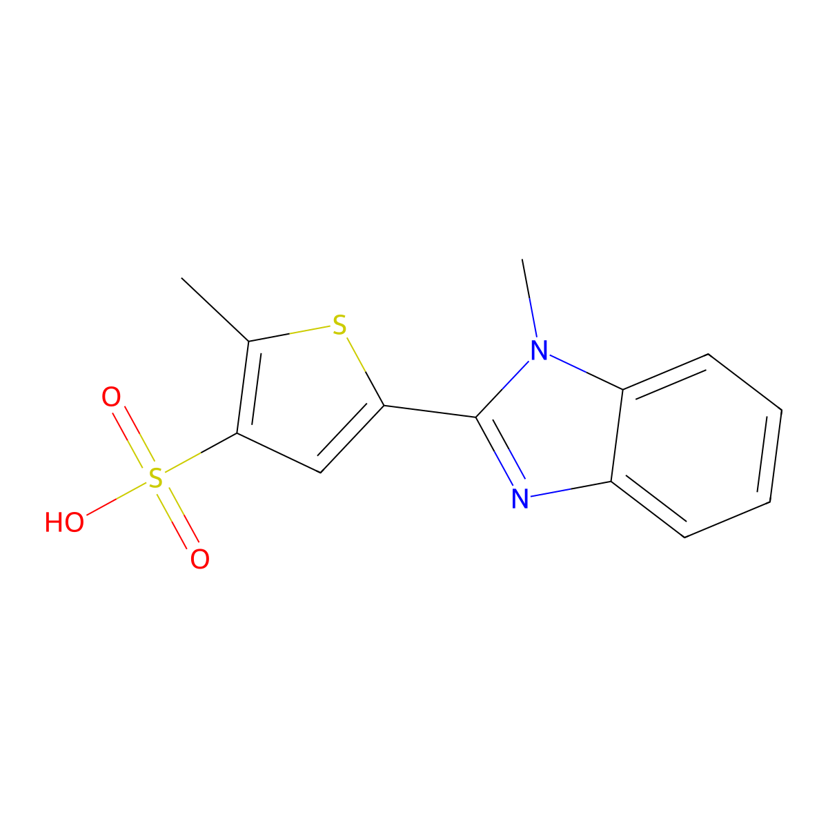 2-methyl-5-(1-methyl-1H-benzimidazol-2-yl)thiophene-3-sulfonic acid molecular structure, CAS 78706-19-1