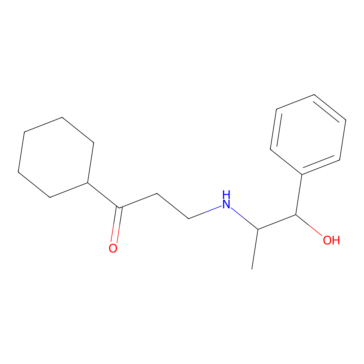 1-Cyclohexyl-3-(((1S,2R)-2-hydroxy-1-methyl-2-phenylethyl)amino)-1-propanone molecular structure, CAS 78756-61-3