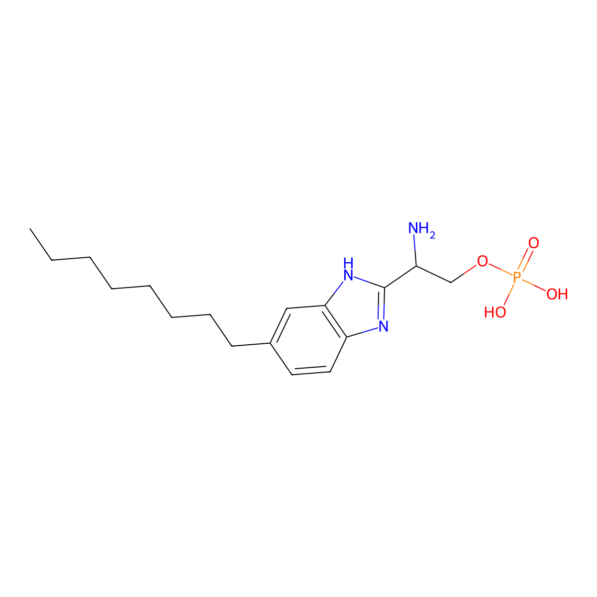 (R)-2-Amino-2-(6-octyl-1H-benzo[d]imidazol-2-yl)ethyl dihydrogen phosphate molecular structure, CAS 787582-98-3