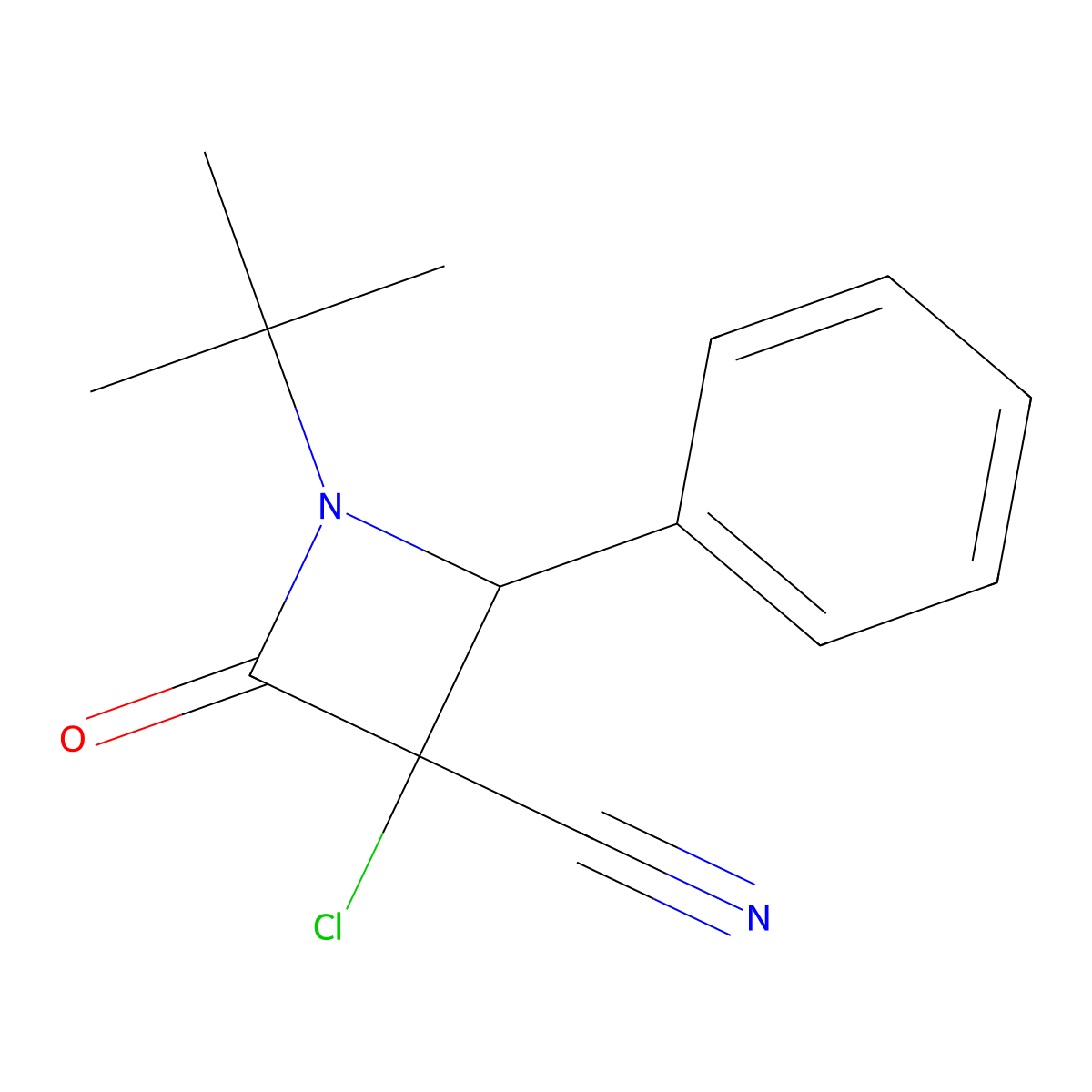 1-Tert-butyl-3-chloro-2-oxo-4-phenylazetidine-3-carbonitrile molecular structure, CAS 78759-38-3
