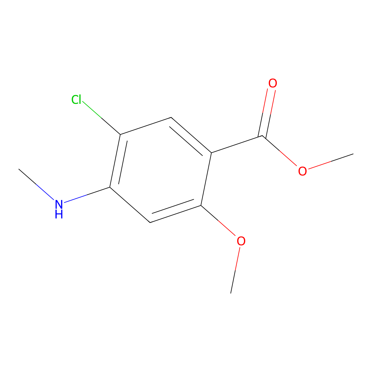 Methyl 5-chloro-2-methoxy-4-(methylamino)benzoate molecular structure, CAS 78775-33-4
