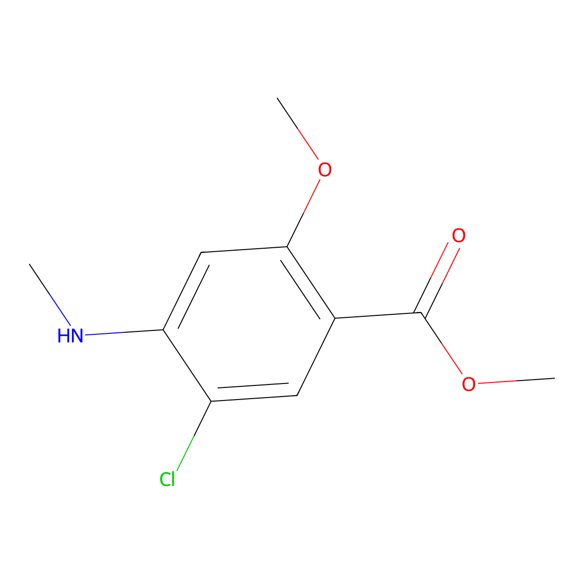 Methyl 5-chloro-2-methoxy-4-(methylamino)benzoate molecular structure, CAS 78775-33-4