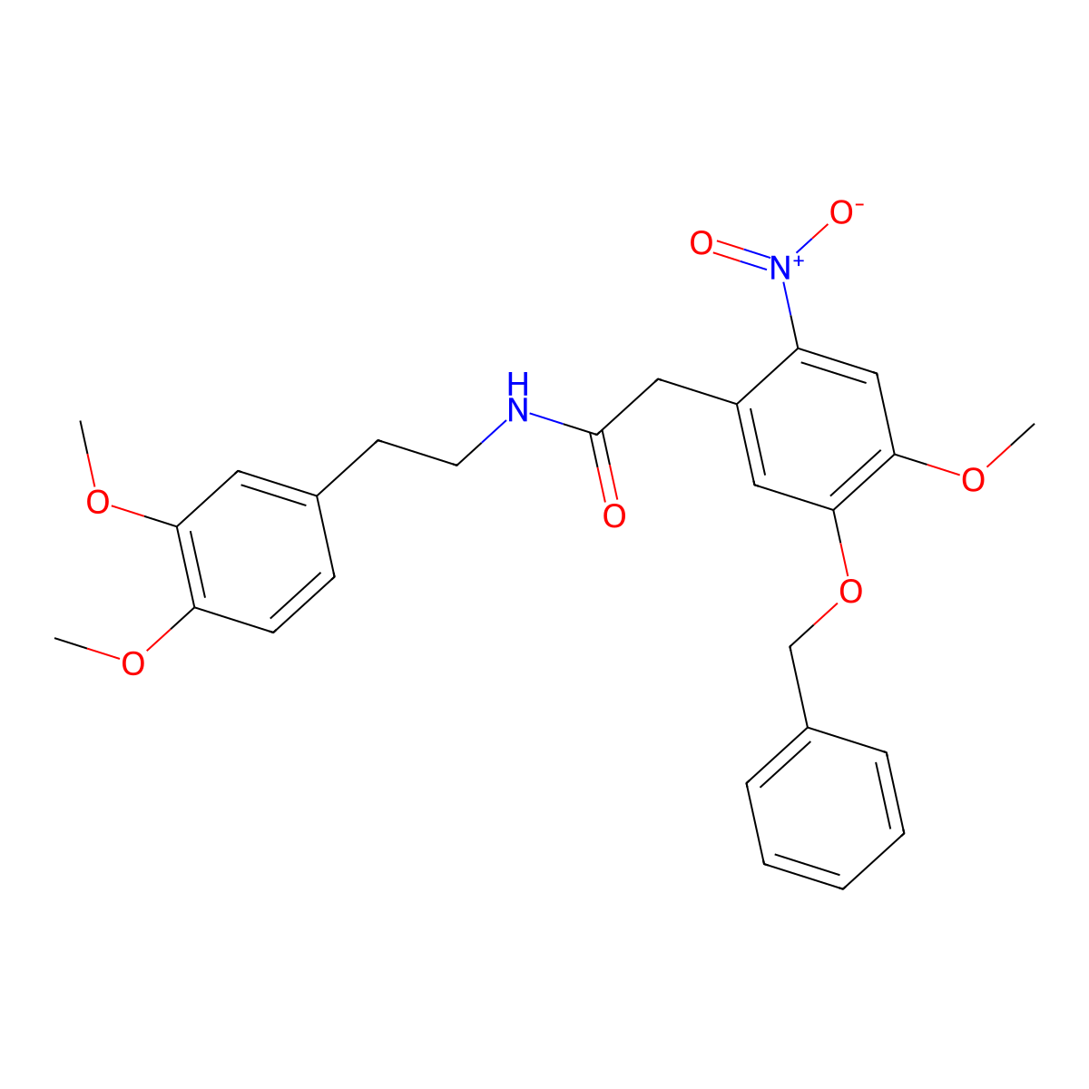 N-[2-(3,4-dimethoxyphenyl)ethyl]-2-(4-methoxy-2-nitro-5-phenylmethoxyphenyl)acetamide molecular structure, CAS 78792-75-3