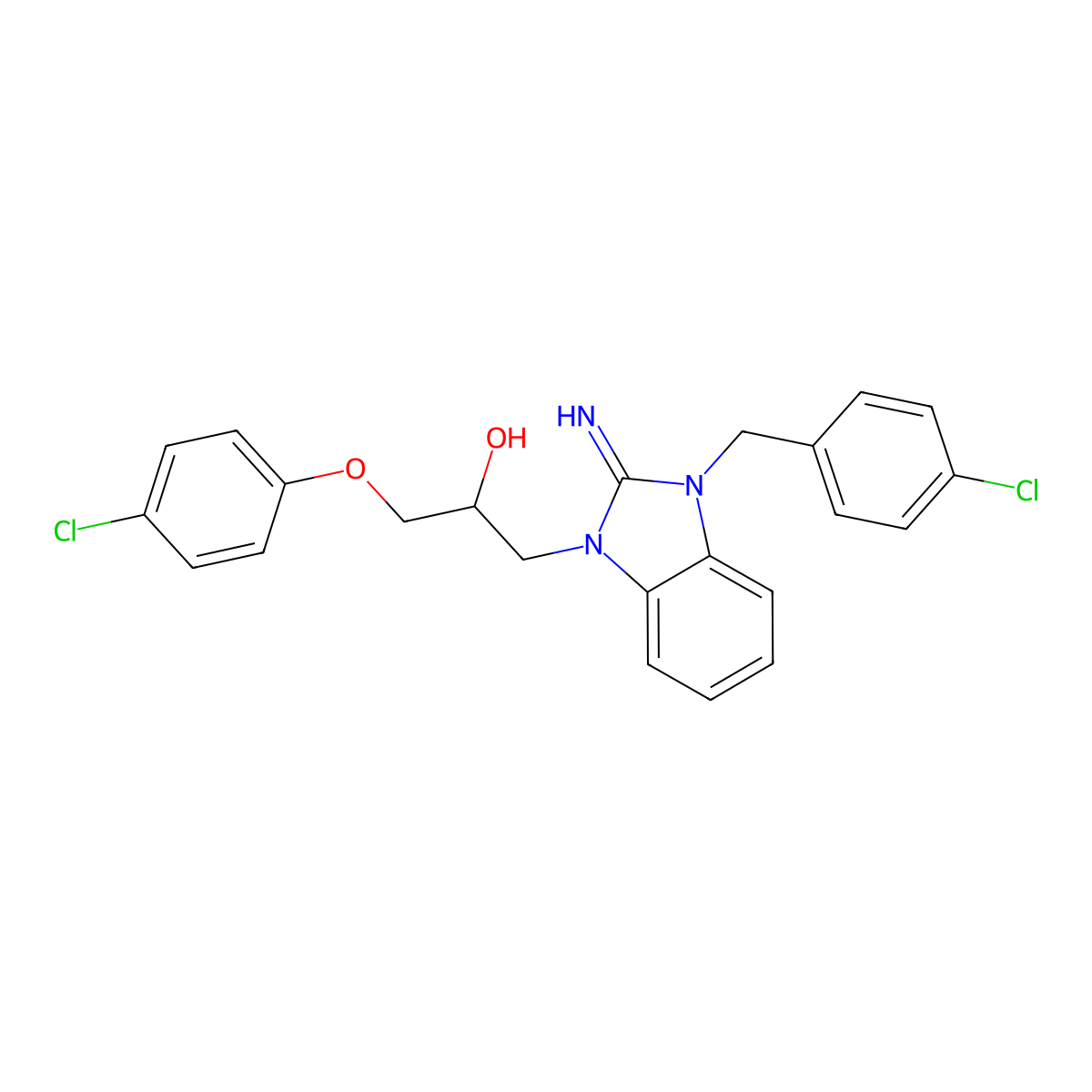 1-(1-(4-Chlorobenzyl)-1,2-dihydro-2-iminobenzo[d]imidazol-3-yl)-3-(4-chlorophenoxy)propan-2-ol molecular structure, CAS 788151-76-8