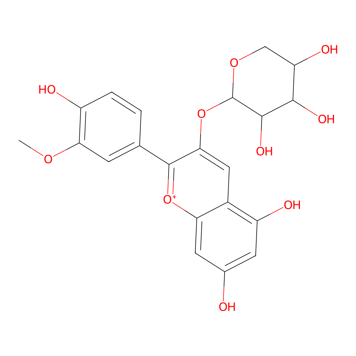 Peonidin 3-arabinoside cation molecular structure, CAS 788153-92-4