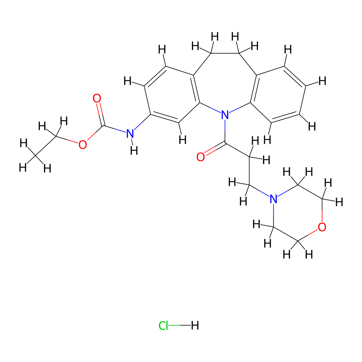Carbamic acid, (10,11-dihydro-5-(3-(4-morpholinyl)-1-oxopropyl)-5H-dibenz(b,f)azepin-3-yl)-, ethyl ester, monohydrochloride molecular structure, CAS 78816-47-4