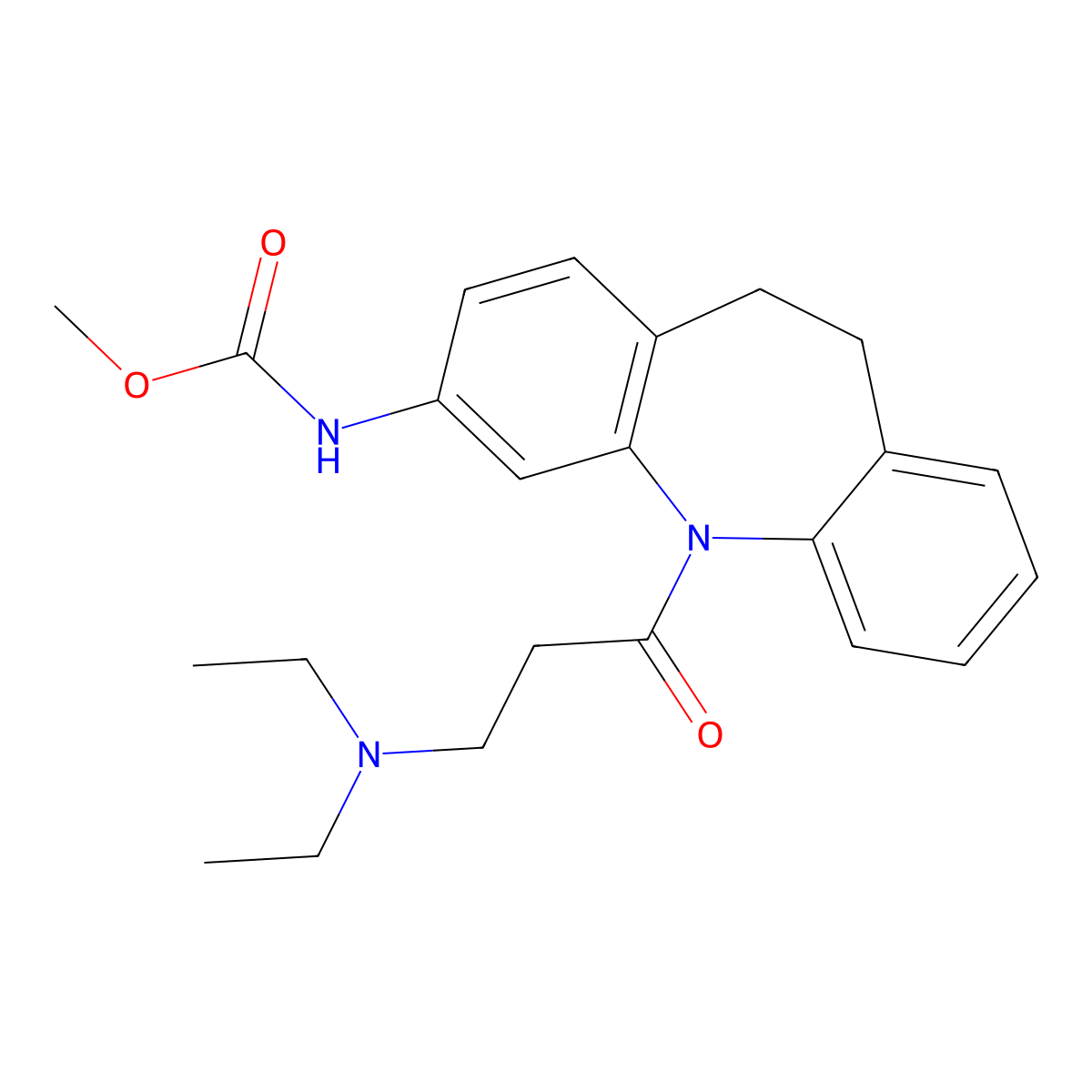 Carbamic acid, (5-(3-(diethylamino)-1-oxopropyl)-10,11-dihydro-5H-dibenz(b,f)azepin-3-yl)-, methyl ester molecular structure, CAS 78816-55-4