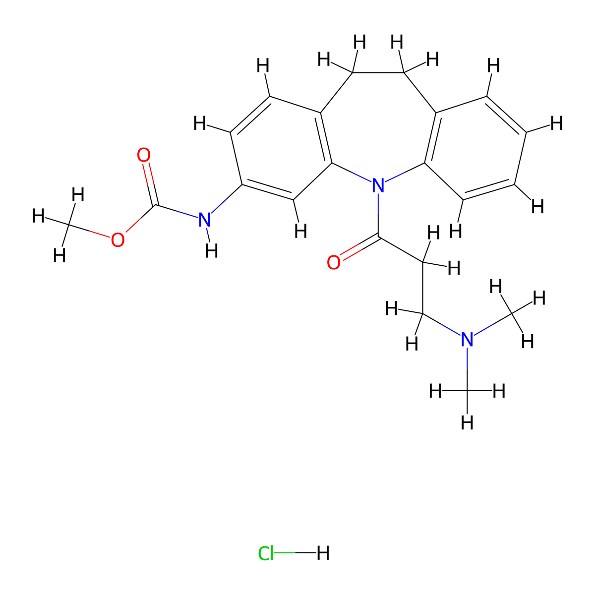 Carbamic acid, (5-(3-(dimethylamino)-1-oxopropyl)-10,11-dihydro-5H-dibenz(b,f)azepin-3-yl)-, methyl ester, monohydrochloride molecular structure, CAS 78816-58-7