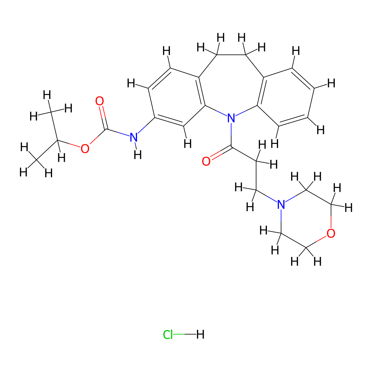 Carbamic acid, (10,11-dihydro-5-(3-(4-morpholinyl)-1-oxopropyl)-5H-dibenz(b,f)azepin-3-yl)-, 1-methylethyl ester, monohydrochloride molecular structure, CAS 78816-61-2