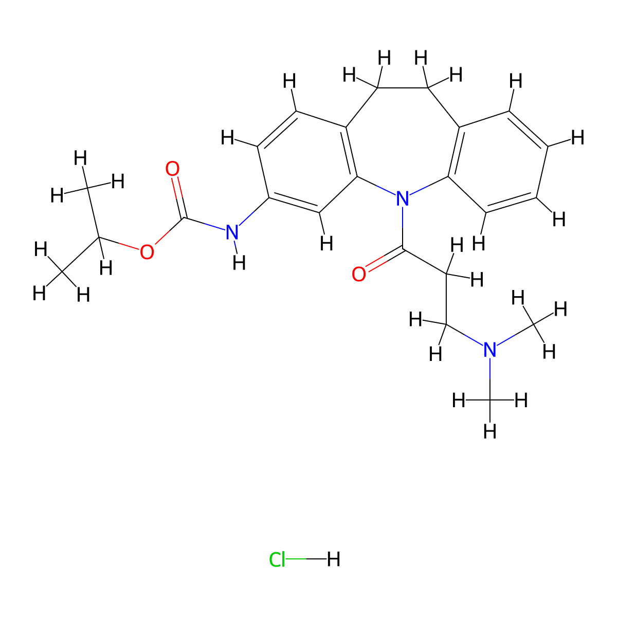 Carbamic acid, (5-(3-(dimethylamino)-1-oxopropyl)-10,11-dihydro-5H-dibenz(b,f)azepin-3-yl)-, 1-methylethyl ester, monohydrochloride molecular structure, CAS 78816-64-5