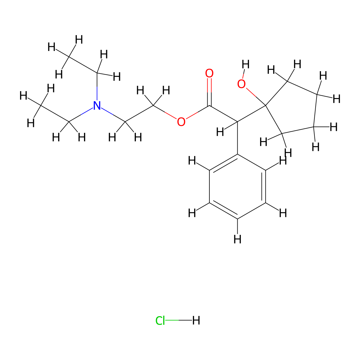 Benzeneacetic acid, alpha-(1-hydroxycyclopentyl)-, 2-(diethylamino)ethyl ester, hydrochloride (1:1) molecular structure, CAS 78853-39-1