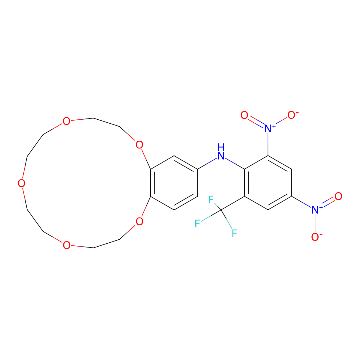 N-[2,4-dinitro-6-(trifluoromethyl)phenyl]-2,5,8,11,14-pentaoxabicyclo[13.4.0]nonadeca-1(15),16,18-trien-17-amine molecular structure, CAS 78857-86-0