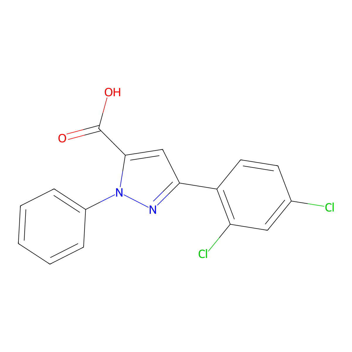 3-(2,4-Dichlorophenyl)-1-phenyl-1H-pyrazole-5-carboxylic acid molecular structure, CAS 78874-29-0