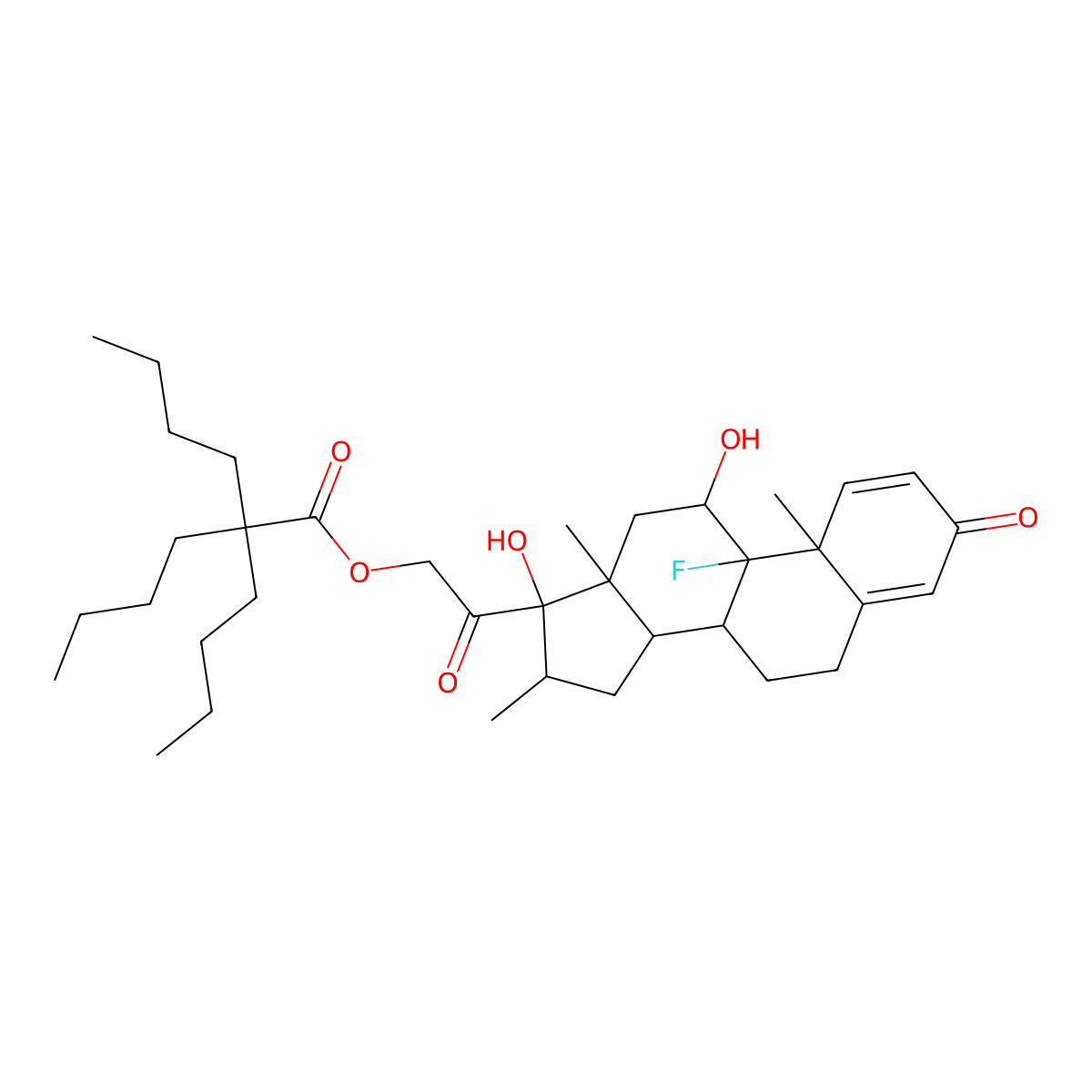 Pregna-1,4-diene-3,20-dione, 21-((2,2-dibutyl-1-oxohexyl)oxy)-9-fluoro-11,17-dihydroxy-16-methyl-, (11beta,16alpha)- molecular structure, CAS 78901-95-8