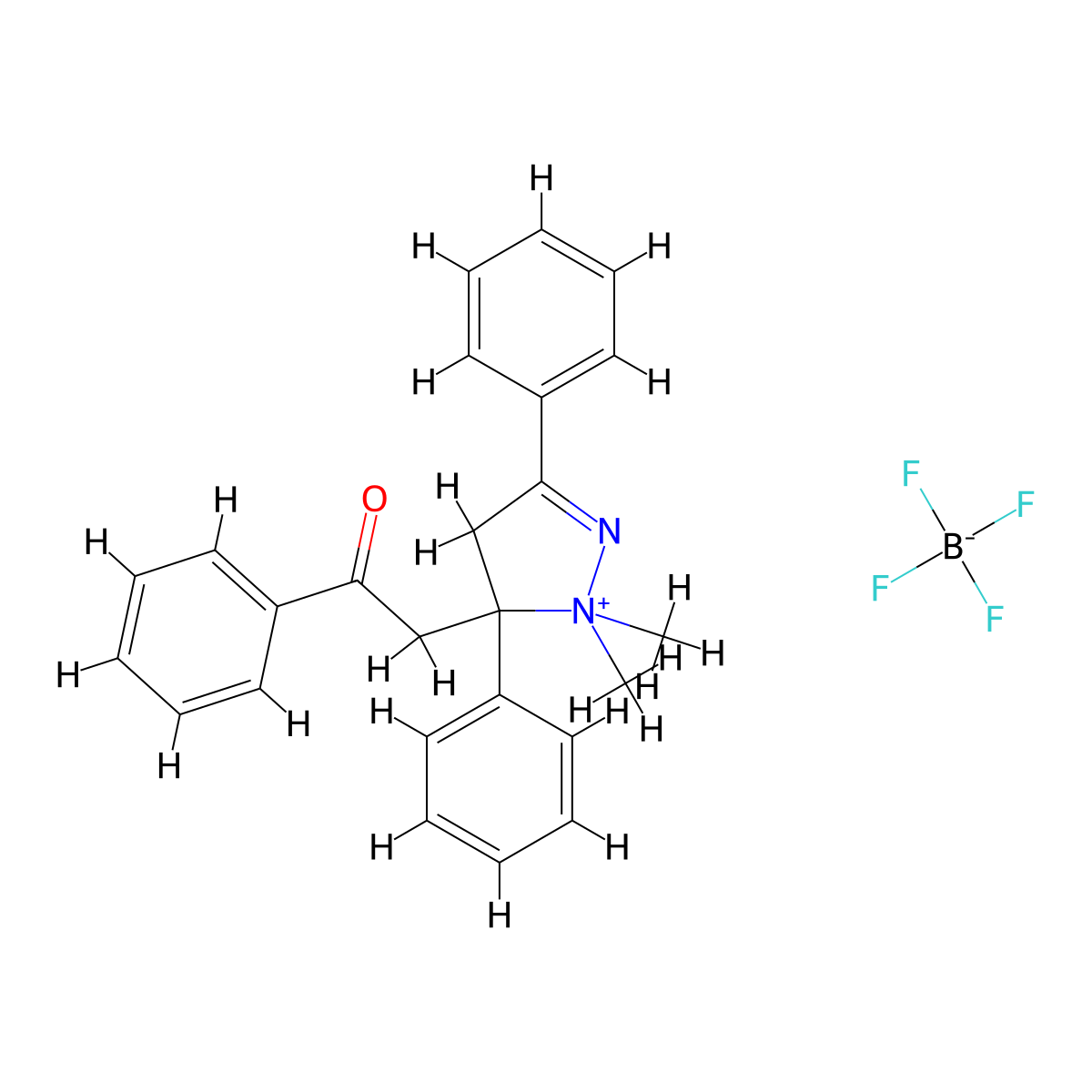 1,1-Dimethyl-5-(2-oxo-2-phenylethyl)-3,5-diphenyl-4,5-dihydro-1H-pyrazol-1-ium; tetrafluoroboranuide molecular structure, CAS 78904-69-5