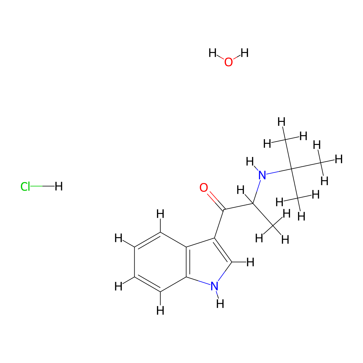 2-(tert-Butylamino)-1-(1H-indol-3-yl)propan-1-one--hydrogen chloride--water (1/1/1) molecular structure, CAS 78907-15-0