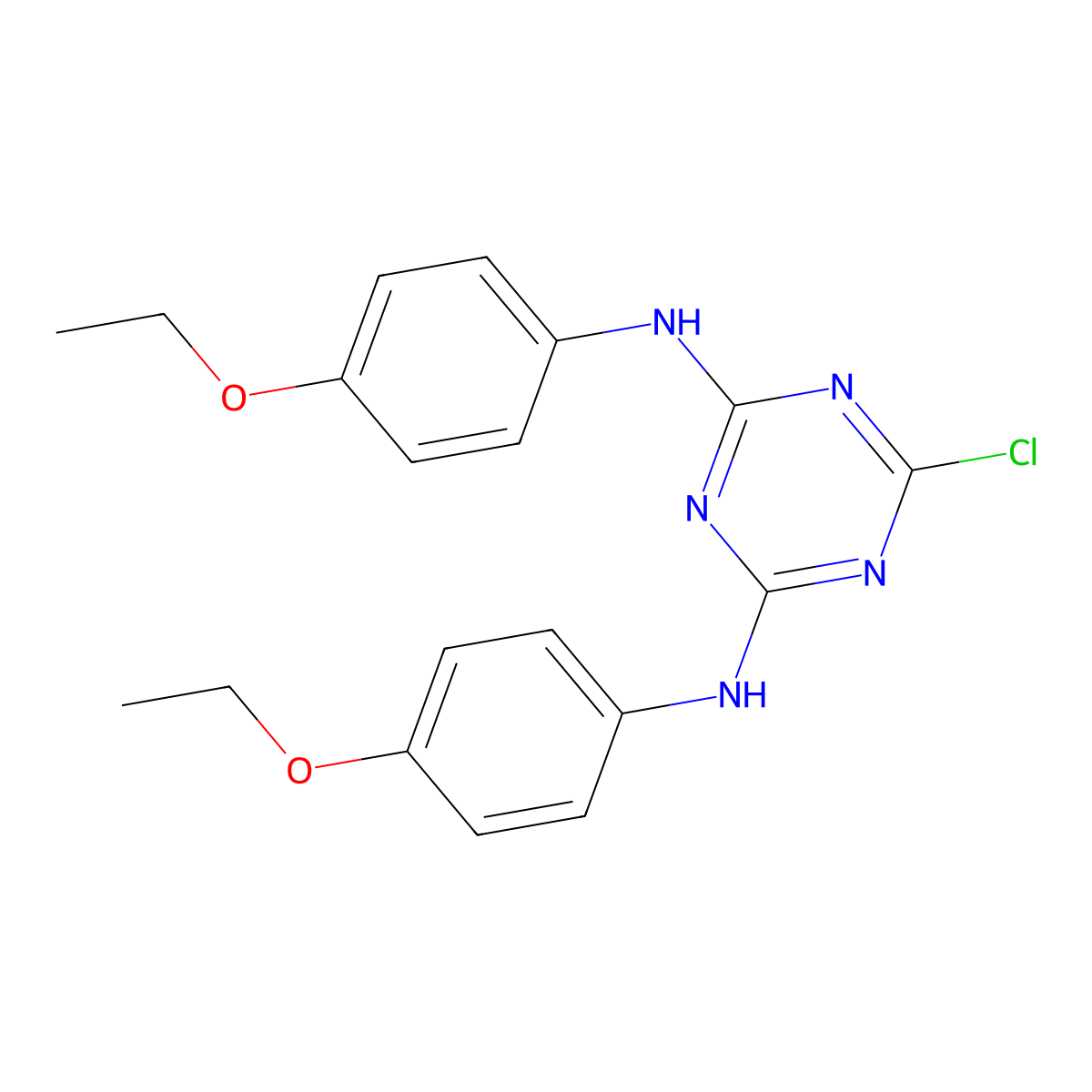 6-chloro-N,N'-bis(4-ethoxyphenyl)-1,3,5-triazine-2,4-diamine molecular structure, CAS 78912-07-9