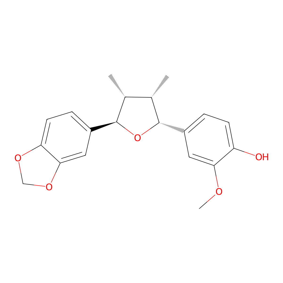 4-((2R,3S,4R,5R)-5-(1,3-Benzodioxol-5-yl)tetrahydro-3,4-dimethyl-2-furanyl)-2-methoxyphenol molecular structure, CAS 78919-28-5