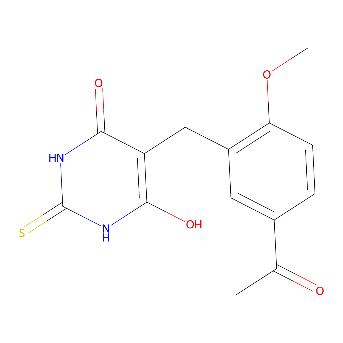 5-[(5-acetyl-2-methoxyphenyl)methyl]-6-hydroxy-2-sulfanylidene-1H-pyrimidin-4-one molecular structure, CAS 78927-61-4