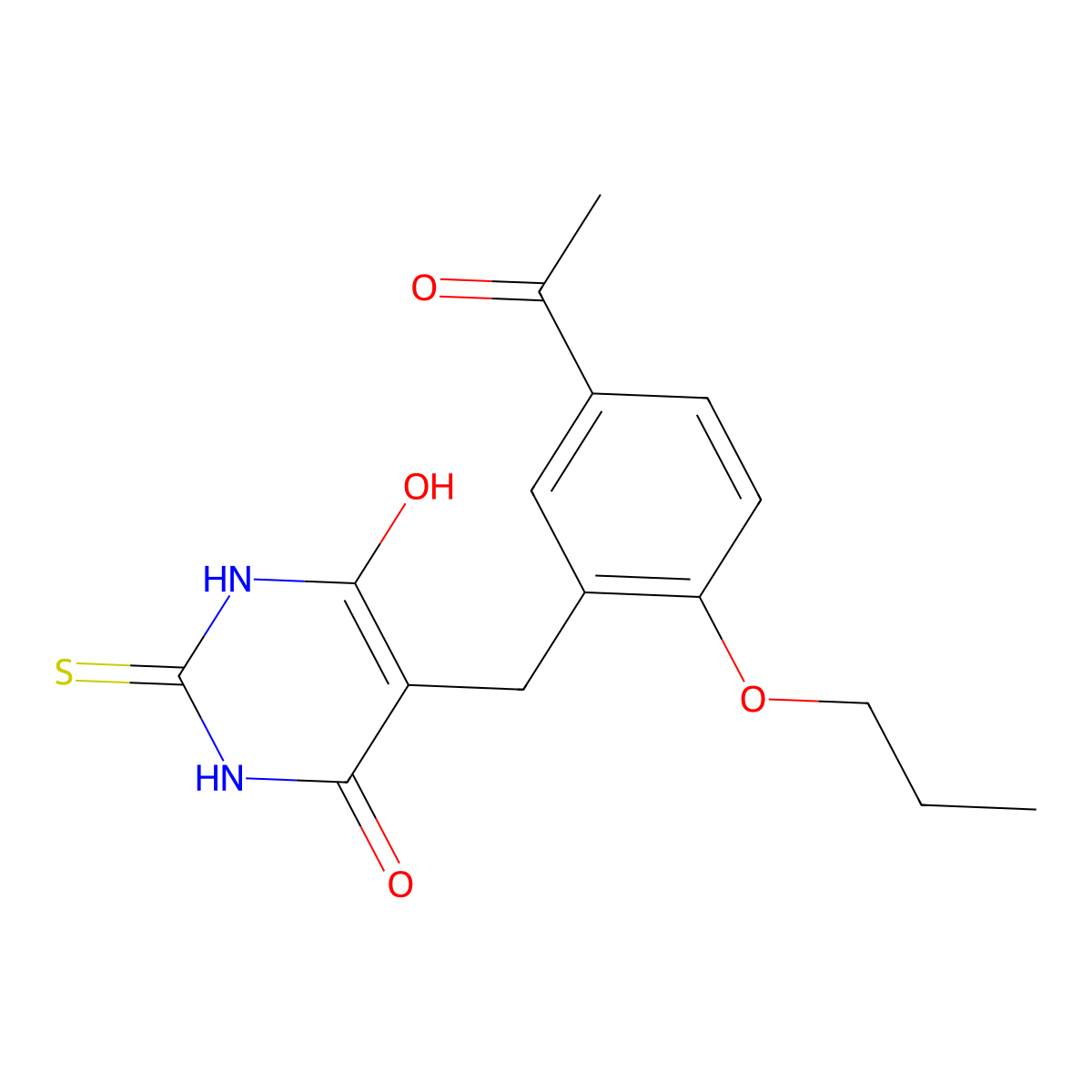 5-[(5-acetyl-2-propoxyphenyl)methyl]-6-hydroxy-2-sulfanylidene-1H-pyrimidin-4-one molecular structure, CAS 78927-63-6