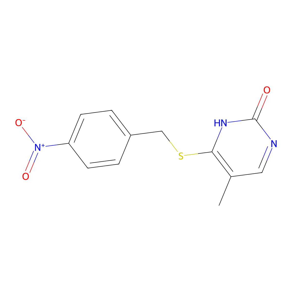5-methyl-4-((4-nitrobenzyl)thio)pyrimidin-2(1H)-one molecular structure, CAS 78932-29-3