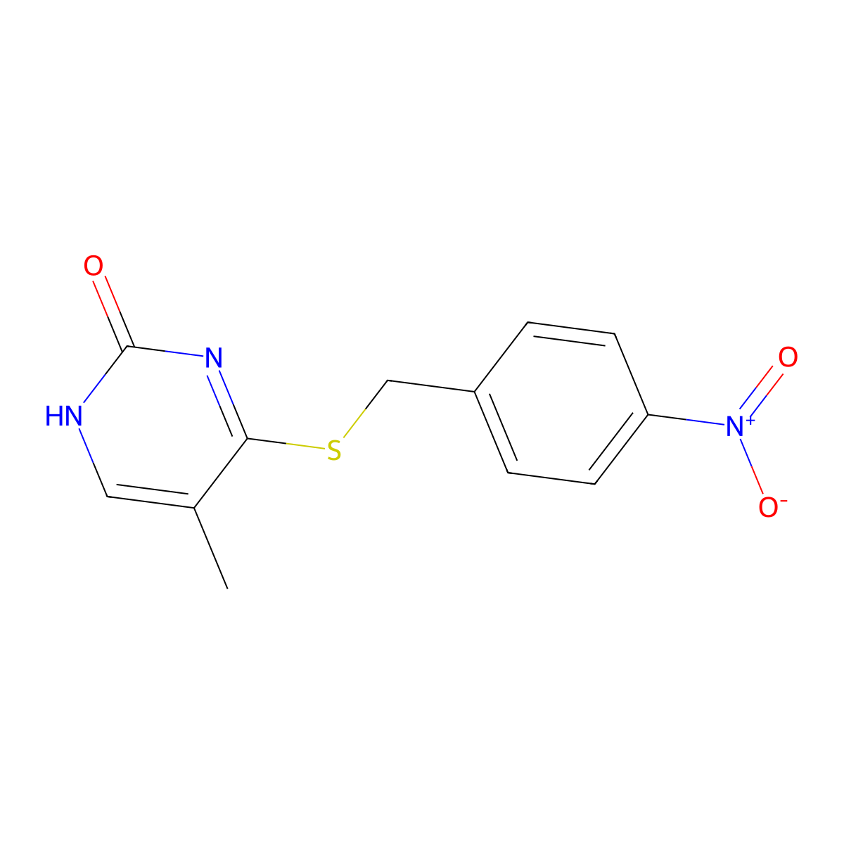 5-methyl-4-((4-nitrobenzyl)thio)pyrimidin-2(1H)-one molecular structure, CAS 78932-29-3