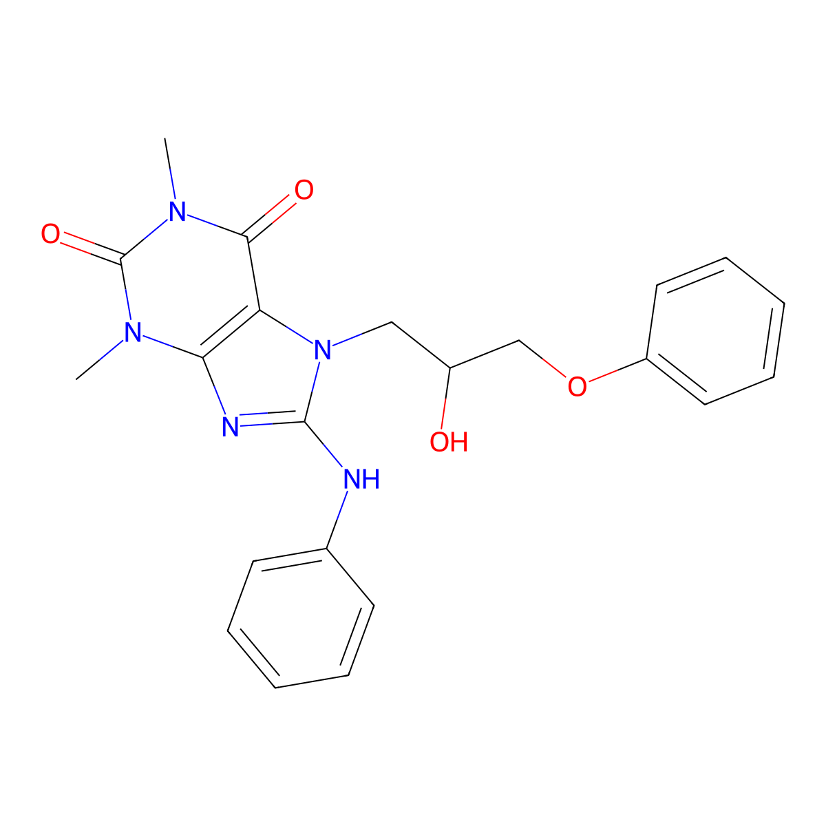 7-(2-hydroxy-3-phenoxypropyl)-1,3-dimethyl-8-(phenylamino)-1H-purine-2,6(3H,7H)-dione molecular structure, CAS 78960-51-7