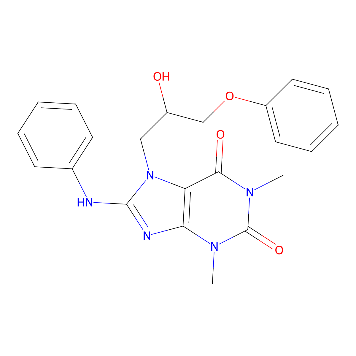7-(2-hydroxy-3-phenoxypropyl)-1,3-dimethyl-8-(phenylamino)-1H-purine-2,6(3H,7H)-dione molecular structure, CAS 78960-51-7